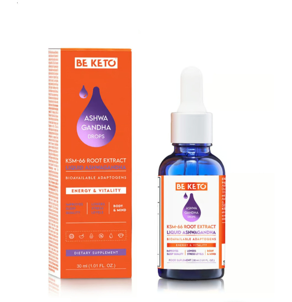 BeKeto™ Ashwagandha KSM-66® w Kroplach 30 ml - Redukcja Stresu i Lepszy Sen