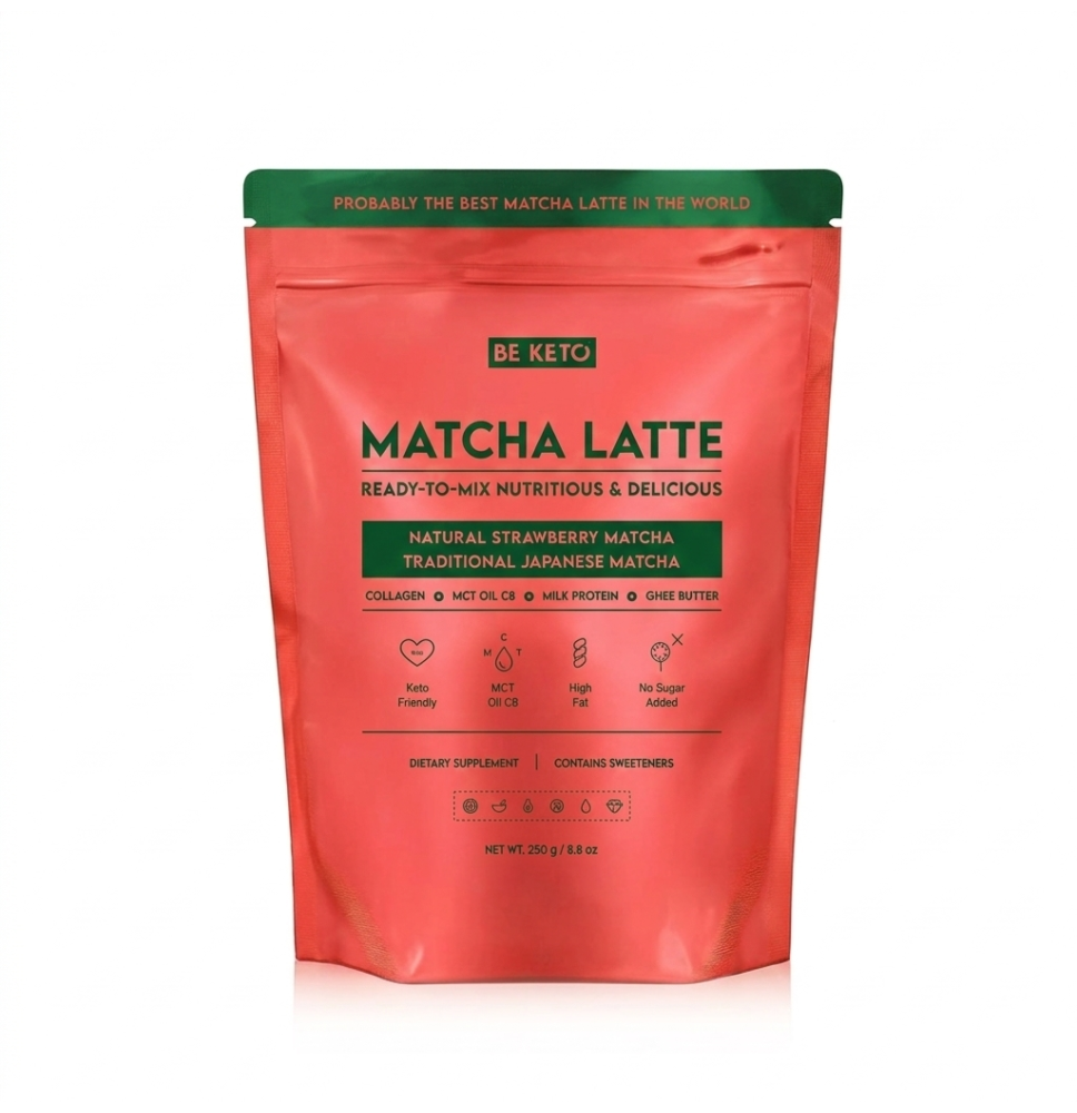 Matcha Latte Naturalna Truskawka 250g – Matcha z MCT C8, Kolagenem i Ghee