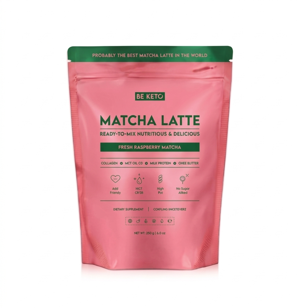 Matcha Latte Świeża Malina 250g BE KETO | MCT C8, Kolagen, Ghee | Keto